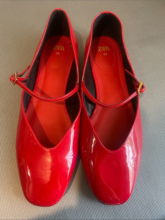 Zara Shoes - Zara Red Patent Mary Jane Flats with Buckle Strap